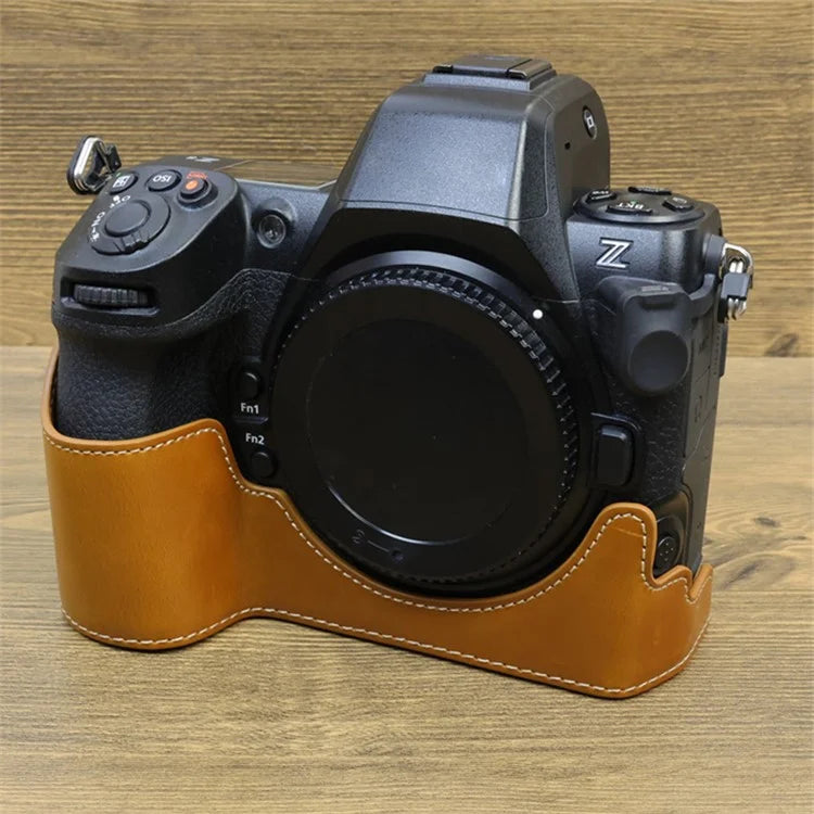 For Nikon Z8 PU Leather Bottom Case Anti-scratch Half Body Camera Cover with Battery Opening