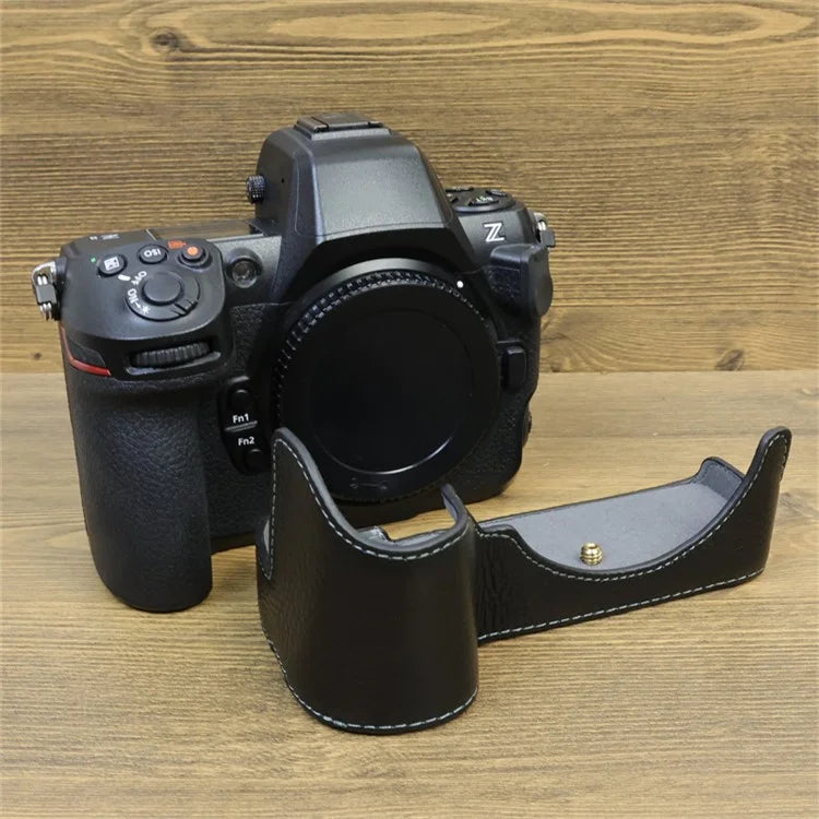 For Nikon Z8 Genuine Cow Leather Bottom Case Half Body Camera Cover with Battery Opening