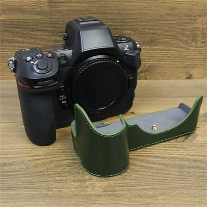 For Nikon Z8 Genuine Cow Leather Bottom Case Half Body Camera Cover with Battery Opening