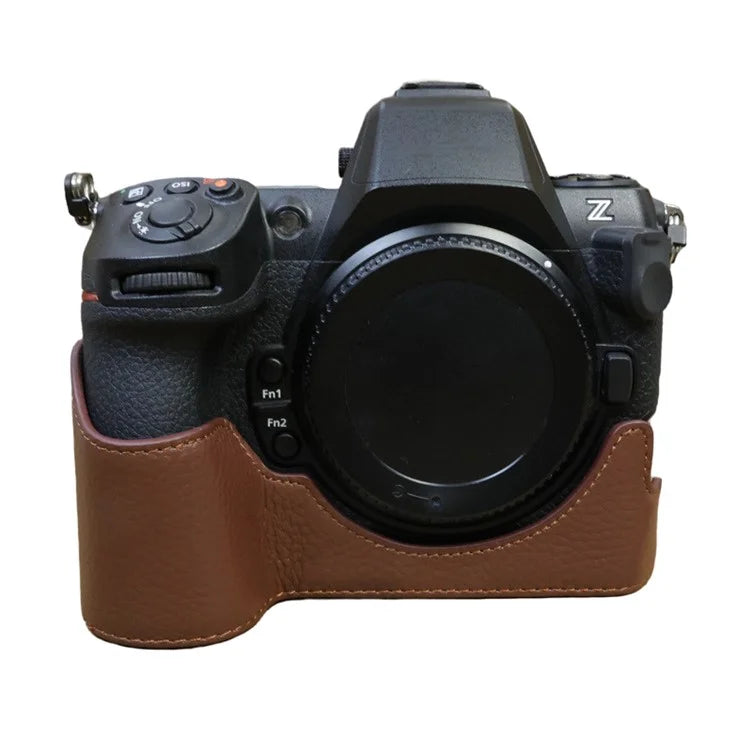 For Nikon Z8 Genuine Cow Leather Bottom Case Half Body Camera Cover with Battery Opening