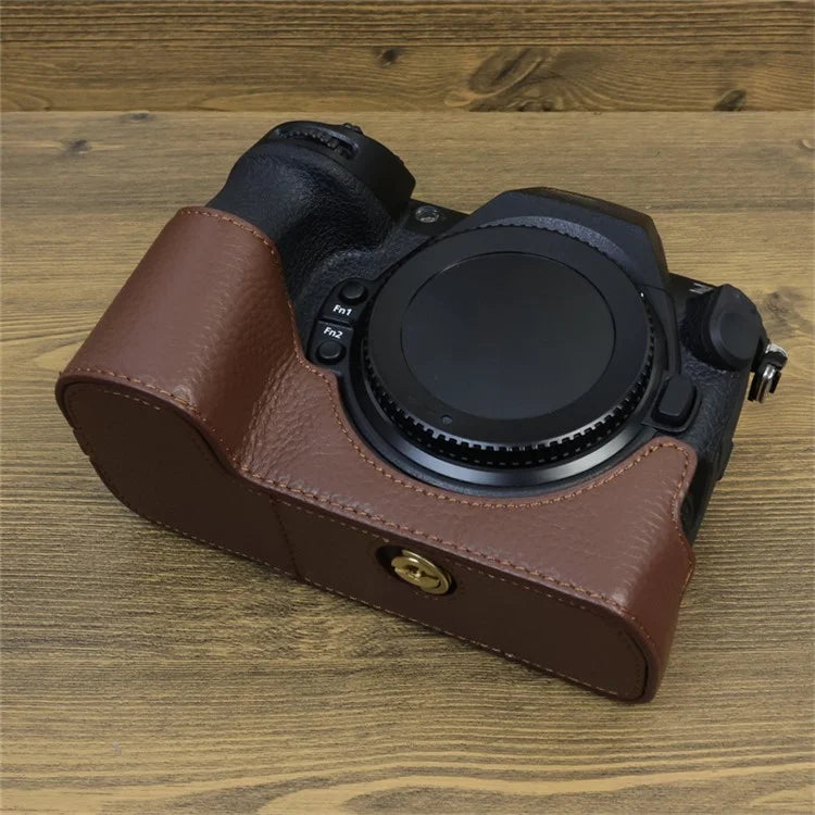 For Nikon Z8 Genuine Cow Leather Bottom Case Half Body Camera Cover with Battery Opening