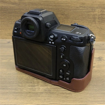 For Nikon Z8 Genuine Cow Leather Bottom Case Half Body Camera Cover with Battery Opening