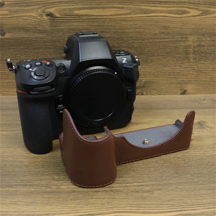 For Nikon Z8 Genuine Cow Leather Bottom Case Half Body Camera Cover with Battery Opening