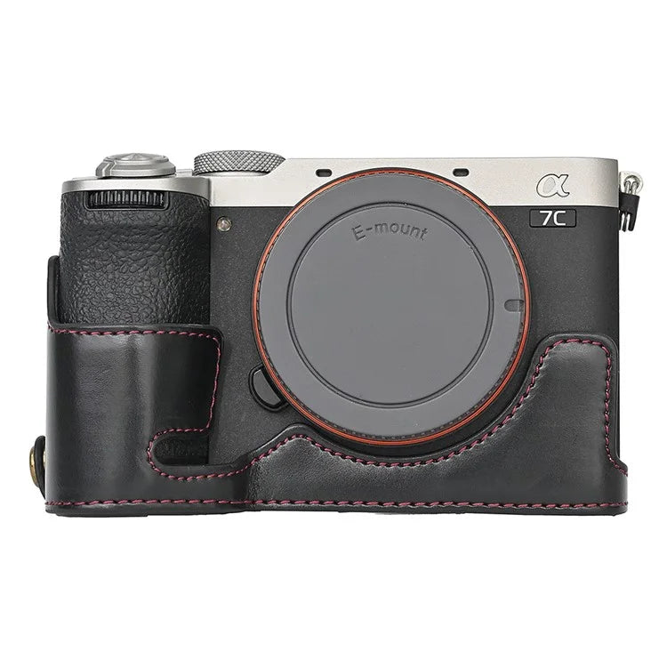 For Sony A7C II Detachable Camera Bag PU Leather Battery Opening Case with Lens Bag