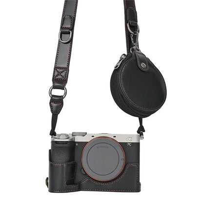 For Sony A7C II Detachable Camera Bag PU Leather Battery Opening Case with Lens Bag