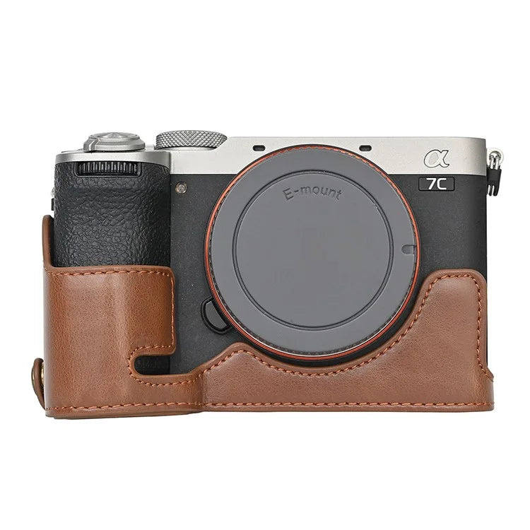 For Sony A7C II Detachable Camera Bag PU Leather Battery Opening Case with Lens Bag