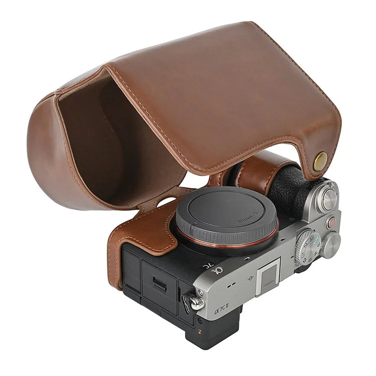 For Sony A7C II Detachable Camera Bag PU Leather Battery Opening Case with Lens Bag