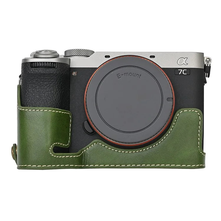 For Sony A7C II Detachable Camera Bag PU Leather Battery Opening Case with Lens Bag