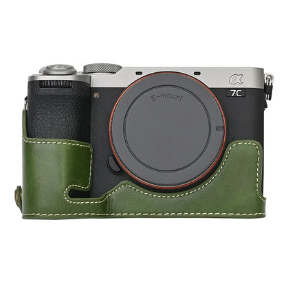 For Sony A7C II Detachable Camera Bag PU Leather Battery Opening Case with Lens Bag