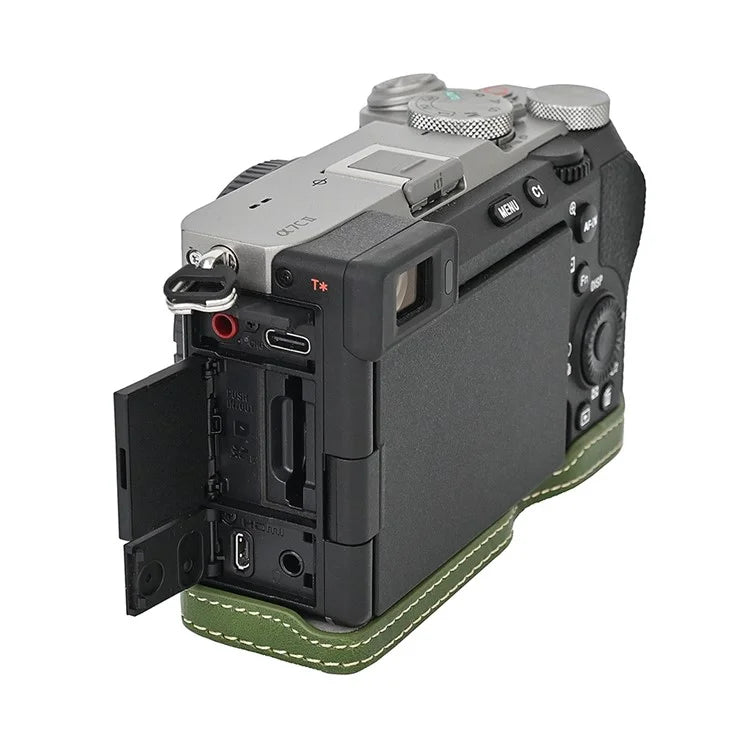 For Sony A7C II Detachable Camera Bag PU Leather Battery Opening Case with Lens Bag