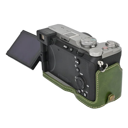 For Sony A7C II Detachable Camera Bag PU Leather Battery Opening Case with Lens Bag