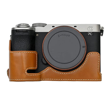 For Sony A7C II Detachable Camera Bag PU Leather Battery Opening Case with Lens Bag