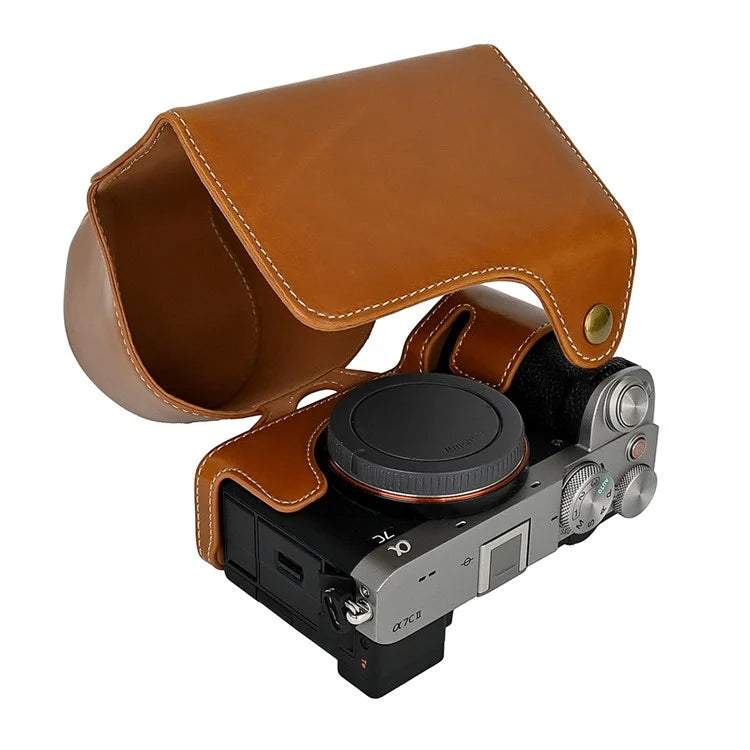For Sony A7C II Detachable Camera Bag PU Leather Battery Opening Case with Lens Bag