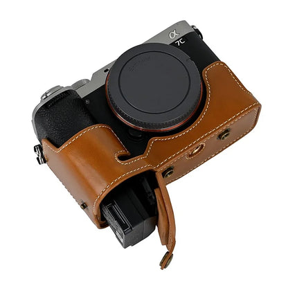 For Sony A7C II Detachable Camera Bag PU Leather Battery Opening Case with Lens Bag