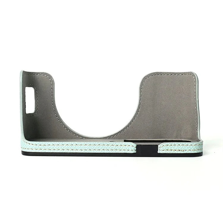 For Fuji X100V Battery Opening Design Palm Texture PU Leather Camera Case Half Body Bottom Case with Wrist Strap