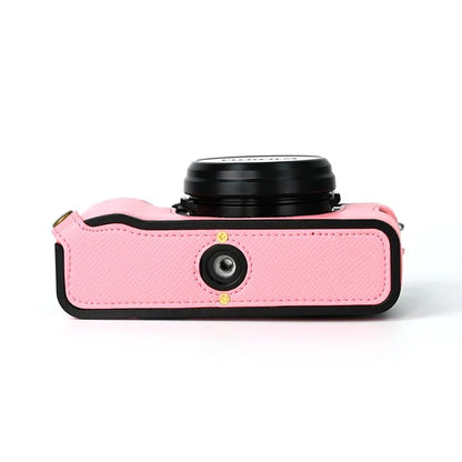 For Fuji X100V Battery Opening Design Palm Texture PU Leather Camera Case Half Body Bottom Case with Wrist Strap