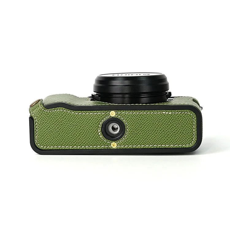 For Fuji X100V Battery Opening Design Palm Texture PU Leather Camera Case Half Body Bottom Case with Wrist Strap