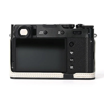 For Fuji X100V Battery Opening Design Palm Texture PU Leather Camera Case Half Body Bottom Case with Wrist Strap