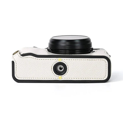 For Fuji X100V Battery Opening Design Palm Texture PU Leather Camera Case Half Body Bottom Case with Wrist Strap