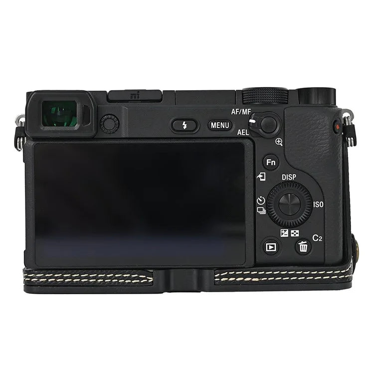 Camera Case for Sony A6400 / A6300 / A6100 / A6000 Battery Opening Design Palm Texture PU Leather Half Body Bottom Case with Wrist Strap