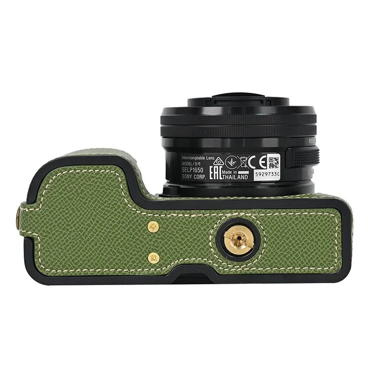 Camera Case for Sony A6400 / A6300 / A6100 / A6000 Battery Opening Design Palm Texture PU Leather Half Body Bottom Case with Wrist Strap