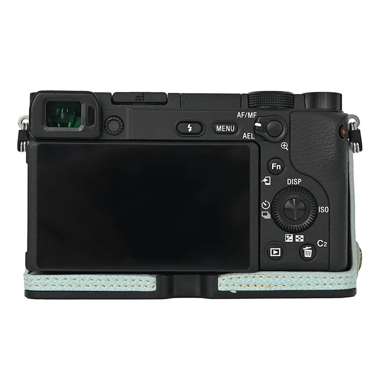 Camera Case for Sony A6400 / A6300 / A6100 / A6000 Battery Opening Design Palm Texture PU Leather Half Body Bottom Case with Wrist Strap