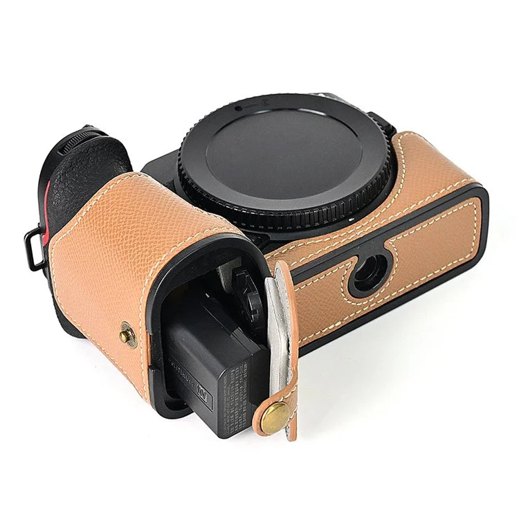For Nikon Z30 / Z50 Battery Opening Design PU Leather Camera Cover Palm Texture Half Body Bottom Case with Wrist Strap