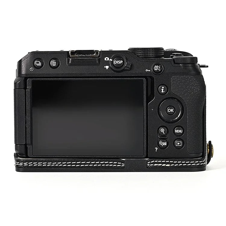For Nikon Z30 / Z50 Battery Opening Design PU Leather Camera Cover Palm Texture Half Body Bottom Case with Wrist Strap