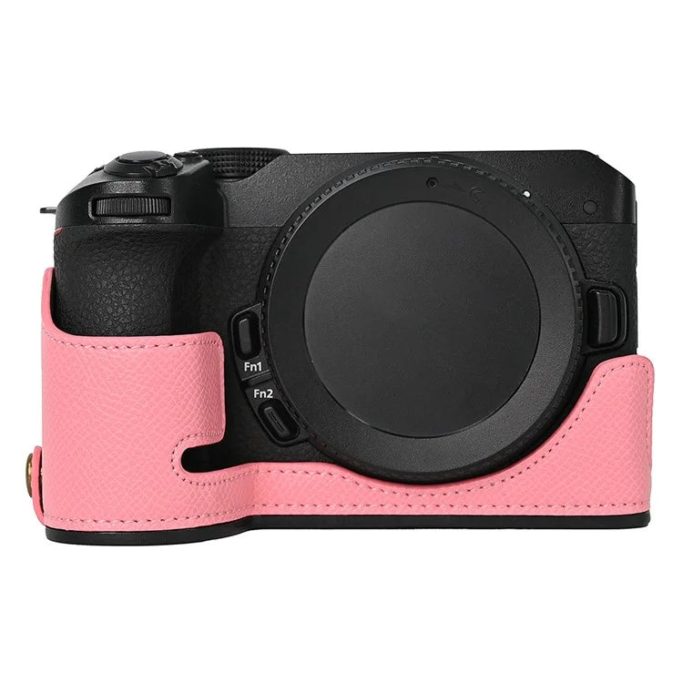 For Nikon Z30 / Z50 Battery Opening Design PU Leather Camera Cover Palm Texture Half Body Bottom Case with Wrist Strap