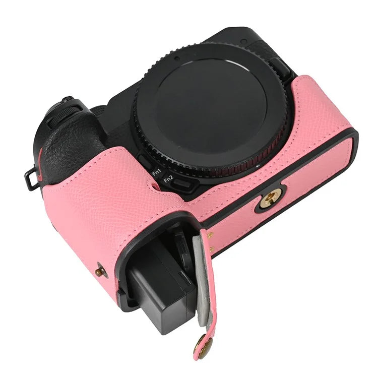For Nikon Z30 / Z50 Battery Opening Design PU Leather Camera Cover Palm Texture Half Body Bottom Case with Wrist Strap