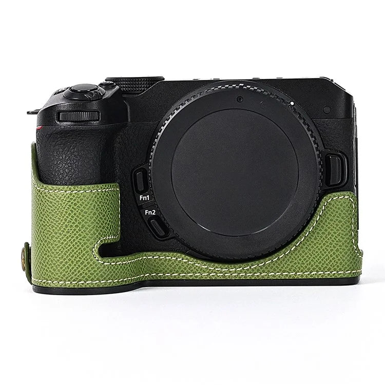 For Nikon Z30 / Z50 Battery Opening Design PU Leather Camera Cover Palm Texture Half Body Bottom Case with Wrist Strap