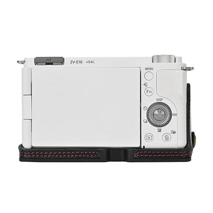 For Sony ZV-E10 Battery Opening Design PU Leather Camera Cover Half Body Bottom Case with Wrist Strap