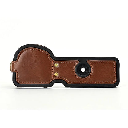 For Sony ZV-E10 Battery Opening Design PU Leather Camera Cover Half Body Bottom Case with Wrist Strap
