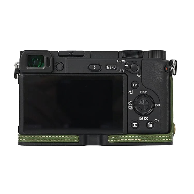 Camera Cover for Sony A6400 / A6300 / A6100 / A6000 Battery Opening Design PU Leather Half Body Bottom Case with Wrist Strap