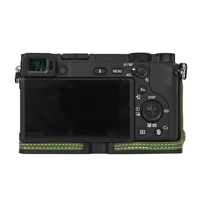 Camera Cover for Sony A6400 / A6300 / A6100 / A6000 Battery Opening Design PU Leather Half Body Bottom Case with Wrist Strap