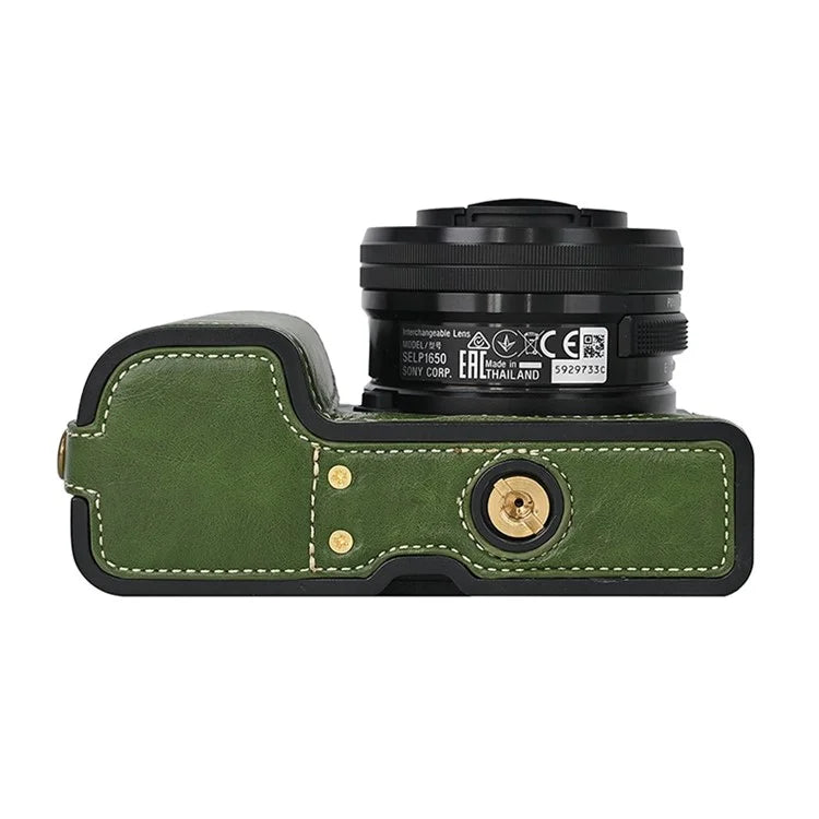 Camera Cover for Sony A6400 / A6300 / A6100 / A6000 Battery Opening Design PU Leather Half Body Bottom Case with Wrist Strap
