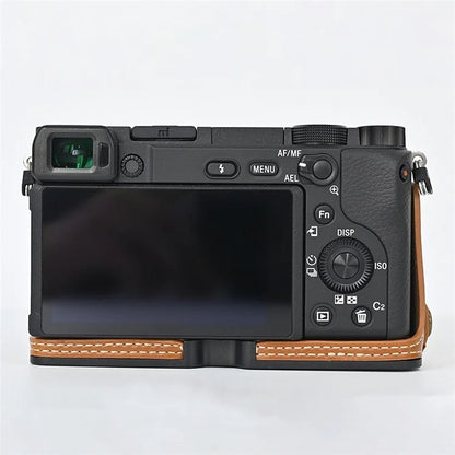 Camera Cover for Sony A6400 / A6300 / A6100 / A6000 Battery Opening Design PU Leather Half Body Bottom Case with Wrist Strap