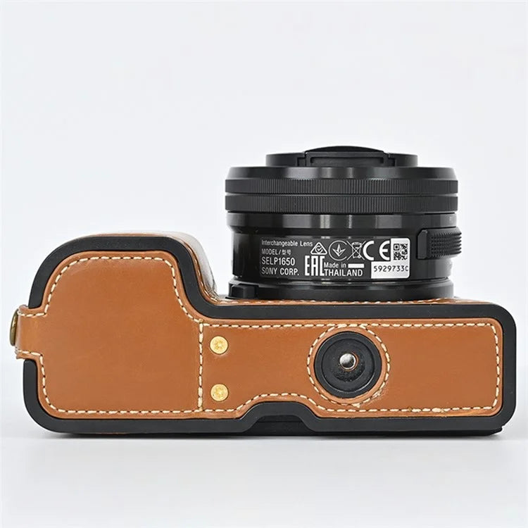 Camera Cover for Sony A6400 / A6300 / A6100 / A6000 Battery Opening Design PU Leather Half Body Bottom Case with Wrist Strap