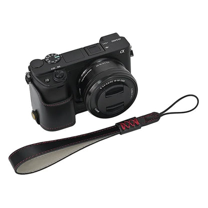 Camera Cover for Sony A6400 / A6300 / A6100 / A6000 Battery Opening Design PU Leather Half Body Bottom Case with Wrist Strap