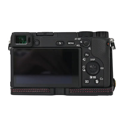 Camera Cover for Sony A6400 / A6300 / A6100 / A6000 Battery Opening Design PU Leather Half Body Bottom Case with Wrist Strap