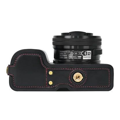 Camera Cover for Sony A6400 / A6300 / A6100 / A6000 Battery Opening Design PU Leather Half Body Bottom Case with Wrist Strap