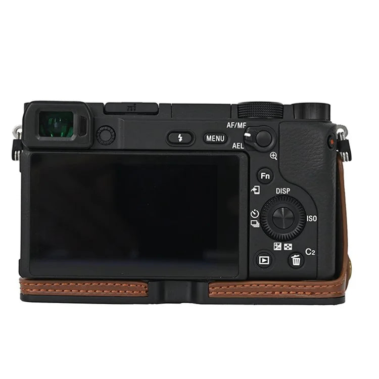 Camera Cover for Sony A6400 / A6300 / A6100 / A6000 Battery Opening Design PU Leather Half Body Bottom Case with Wrist Strap