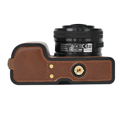 Camera Cover for Sony A6400 / A6300 / A6100 / A6000 Battery Opening Design PU Leather Half Body Bottom Case with Wrist Strap