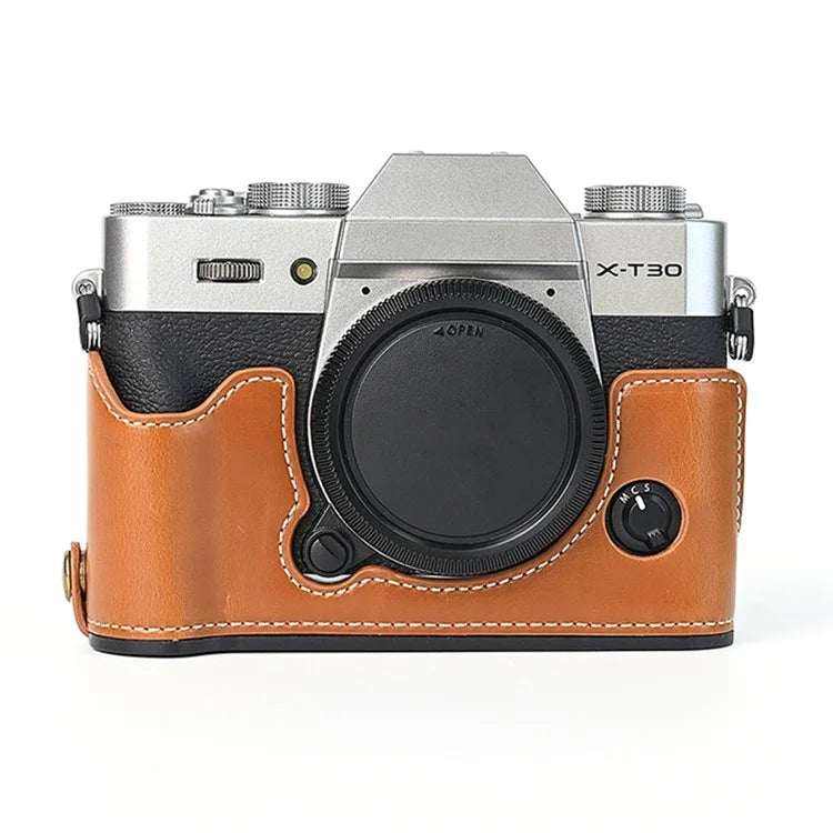 For Fuji XT10 / XT20 / XT30 / XT30 II Leather Camera Case Bottom Half-Body Camera Protective Cover with Strap