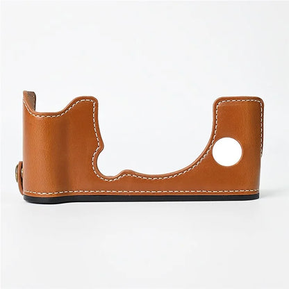 For Fuji XT10 / XT20 / XT30 / XT30 II Leather Camera Case Bottom Half-Body Camera Protective Cover with Strap