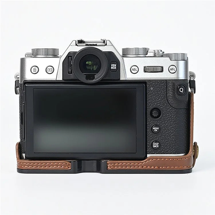 For Fuji XT10 / XT20 / XT30 / XT30 II Leather Camera Case Bottom Half-Body Camera Protective Cover with Strap
