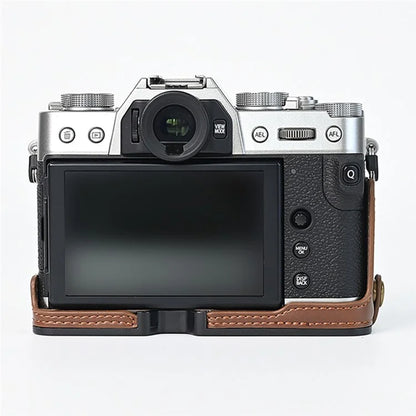 For Fuji XT10 / XT20 / XT30 / XT30 II Leather Camera Case Bottom Half-Body Camera Protective Cover with Strap