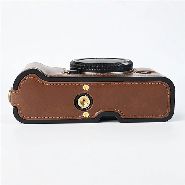 For Fuji XT10 / XT20 / XT30 / XT30 II Leather Camera Case Bottom Half-Body Camera Protective Cover with Strap