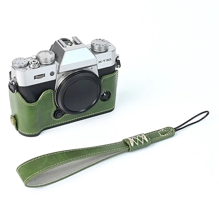 For Fuji XT10 / XT20 / XT30 / XT30 II Leather Camera Case Bottom Half-Body Camera Protective Cover with Strap