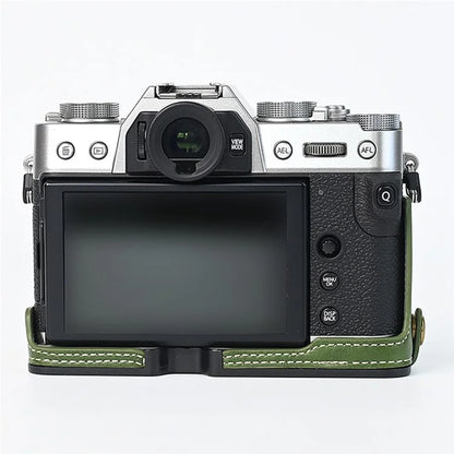 For Fuji XT10 / XT20 / XT30 / XT30 II Leather Camera Case Bottom Half-Body Camera Protective Cover with Strap